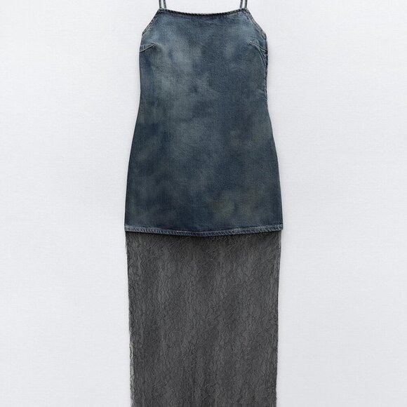 Zara LACE TRIM DENIM DRESS Size M NEW WITH TAG! - Picture 12 of 15